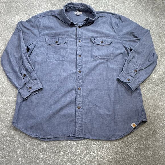 Carhartt Shirt Relaxed Fit Button Down Chambray Blue Mens 2XL Utility Versatile - Picture 1 of 13